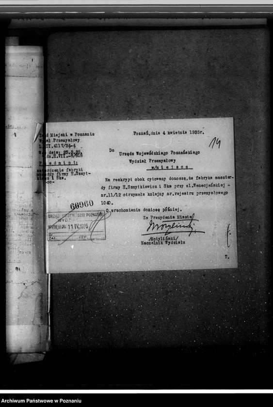 image.from.unit.number "Zatwierdzenie zakładu przemysłowego /fabryki musztardy/ Szmytkiewicz i Spółka w Poznaniu"