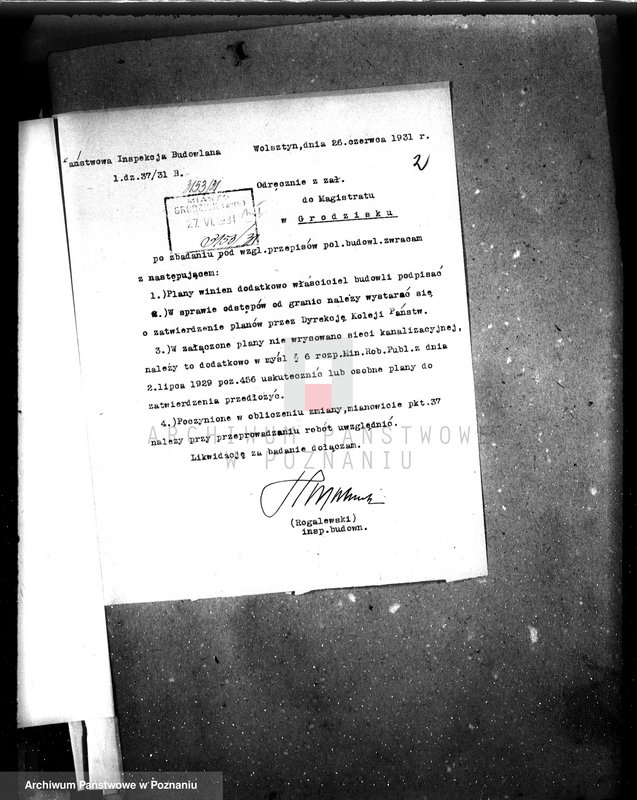 Obraz 6 z jednostki "Zatwierdzenie projektu zakładu przemysłowego /urządzenie bekoniarni/ nr 426, własność Magistrat m. Grodziska"