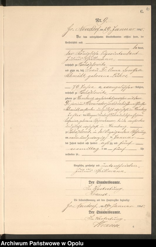 image.from.unit.number "Sterbe-Neben-Register Standes-Amt Gr.[oss] Neudorf 1885"