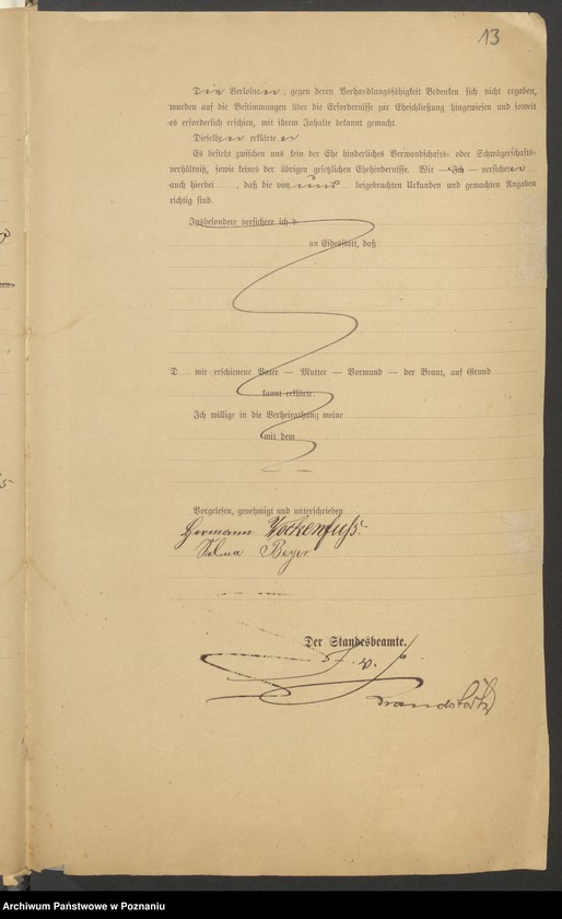 Obraz 14 z jednostki "Die von den Verlobten beigebrachten Urkunden zur Eheschliessung pro 1901. Vol VI"