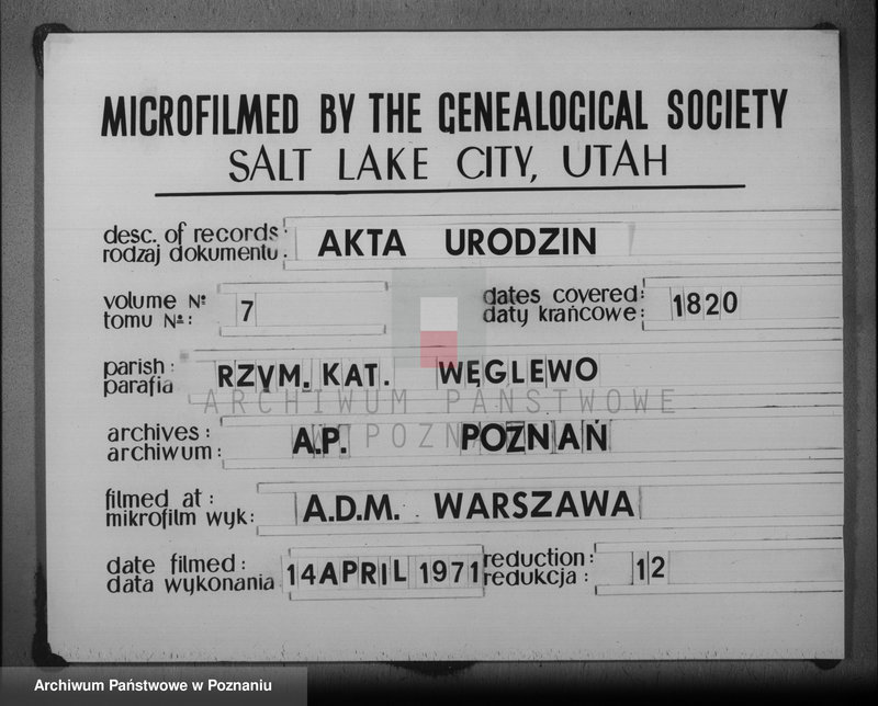 image.from.team "Akta stanu cywilnego Parafii Rzymskokatolickiej Węglewo (pow. poznański)"