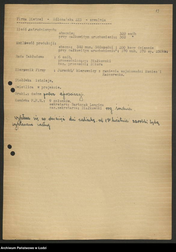 Obraz 14 z jednostki "Wykazy zakładów produkcyjnych z obsadą stanowisk kierowniczych"