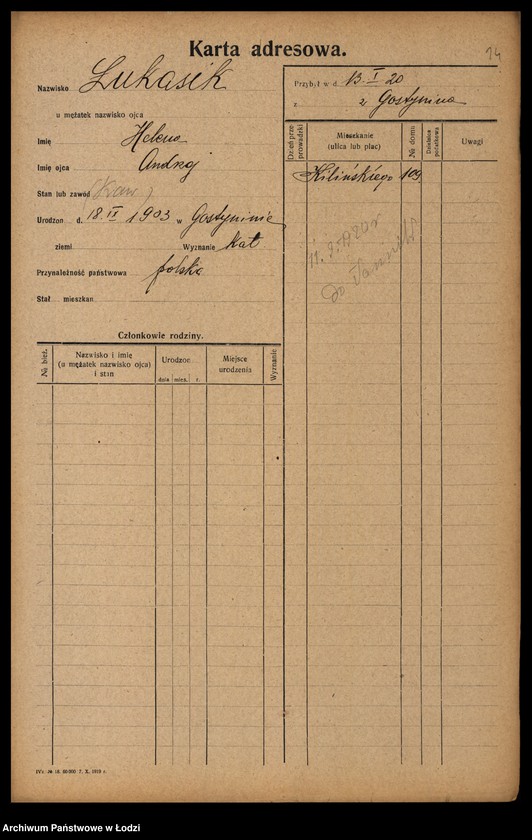 Obraz 16 z jednostki "[Spis ludności Łodzi] Łukasiewicz - Luński"