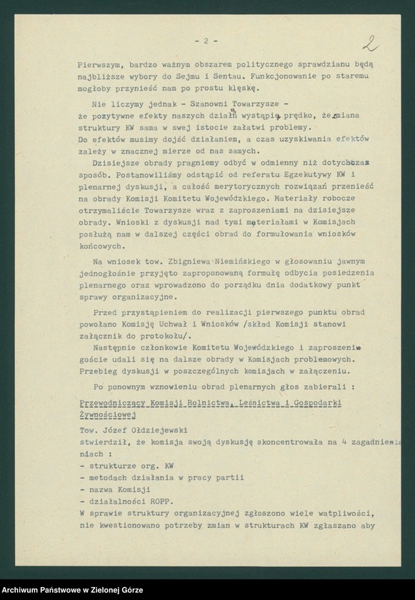 Obraz 4 z jednostki "Protokół z X plenarnego posiedzenia KW nt. Funkcjonowanie wojewódzkiej organizacji partyjnej w nowych warunkach politycznych. Załączniki. 14 kwietnia 1989"