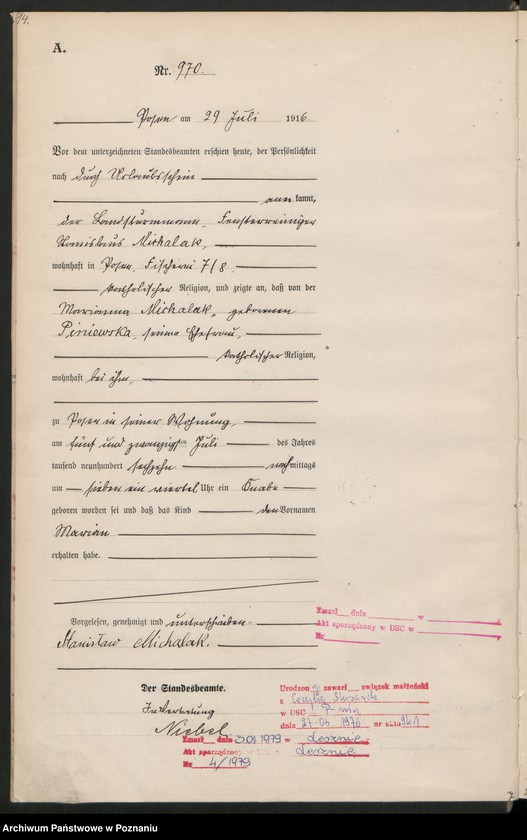 Obraz 16 z jednostki "Księga miejscowa urodzeń tom III [Rejestr główny urodzeń]"