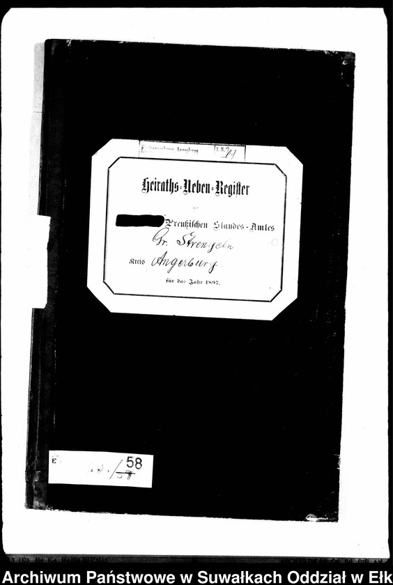 image.from.unit.number "Heiraths-Neben-Register des Preussischen Standes-Amtes Gr. Strengeln Kreis Angerburg"