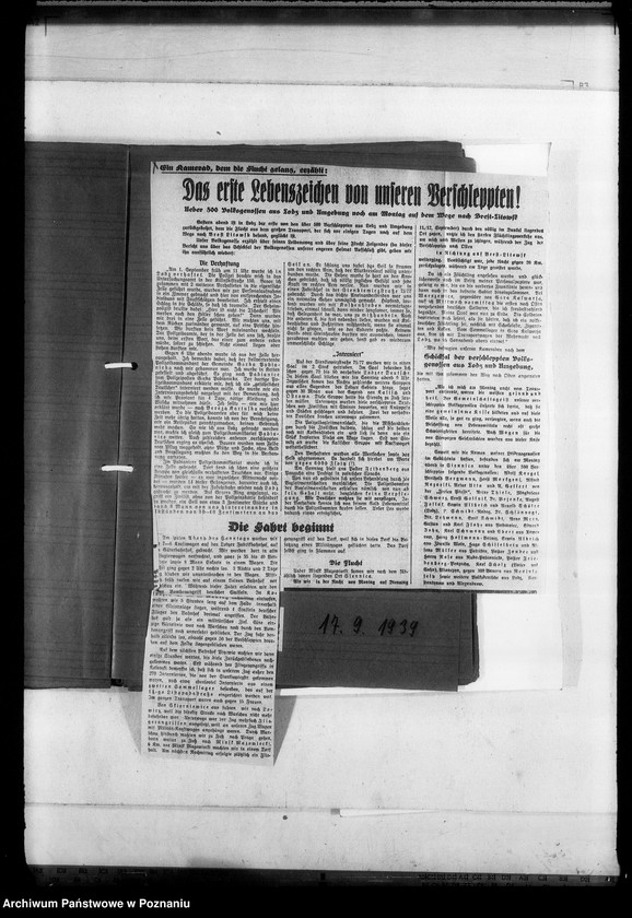 image.from.unit.number "Zweigstelle Litzmannstadt (Łódź). Zeitungsansschnitte, Berichte über Verschleppungen und Todesanzeigen"