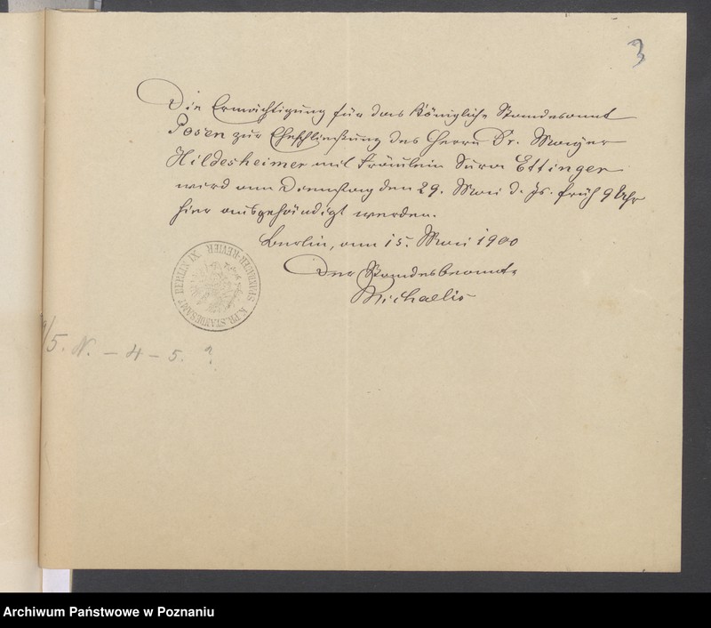 Obraz 5 z jednostki "Die von den Verlobten beigebrachten Urkunden zur Eheschliessung pro 1900"
