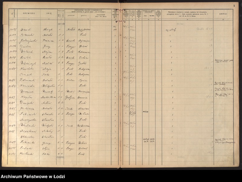 image.from.unit.number "Księga kontroli ruchu ludności (rejestr osób przybywających do gminy) Łódź, komisariat I, t. IV, nr 10158-11736"