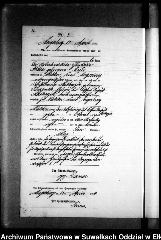 image.from.unit.number "Geburts-Neben-Register des Preussischen Standes-Amtes Kehlen Kreis Angerburg"