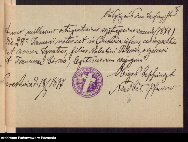 Obraz 7 z jednostki "Die von den Verlobten beigebrachten Urkunden zur Eheschliessung pro 1897"