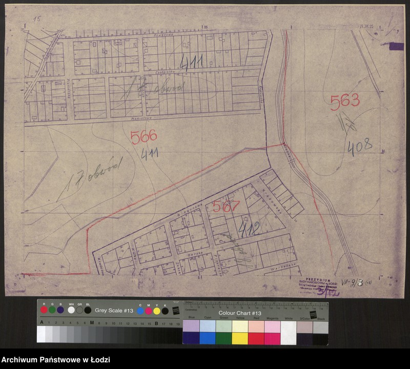 Obraz 1 z jednostki "Plan m. Łodzi 1:2000 z oznaczeniem podziału miasta na Obwody Komitetów Blok. Sekcja NW15"