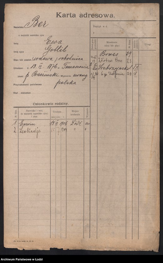 Obraz 19 z jednostki "[Spis ludności Łodzi] Ber - Behr"