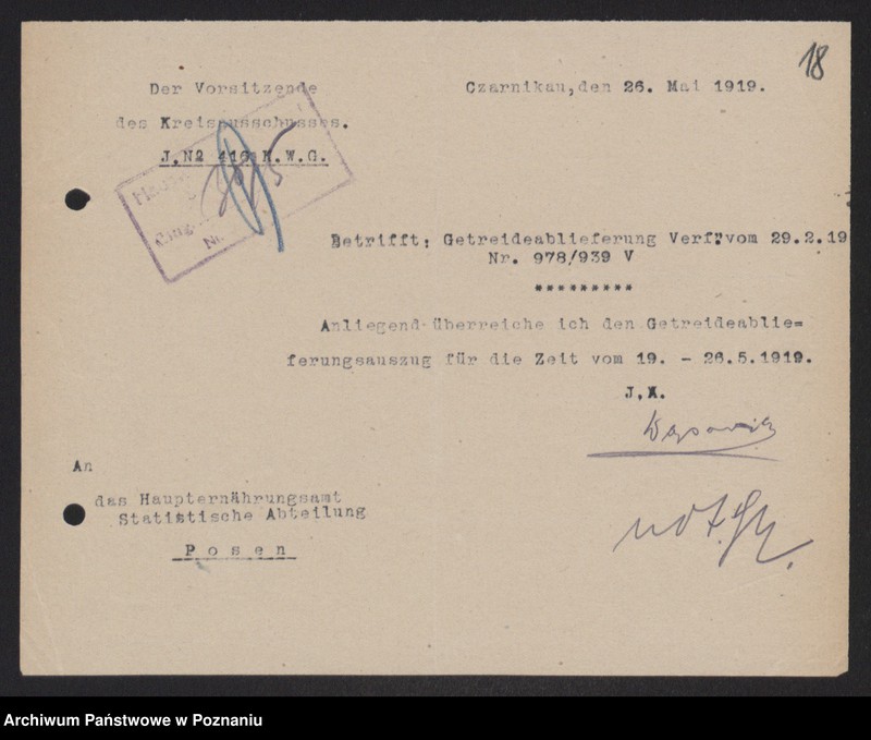 Obraz 20 z jednostki "[Wykazy odstawionego zboża przez Związek Komunalny w Czarnkowie]"