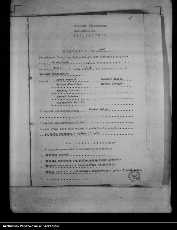 image.from.unit.number "Protokół posiedzenia Prezydium Wojewódzkiej Rady Narodowej nr 3, miesiąc styczeń"