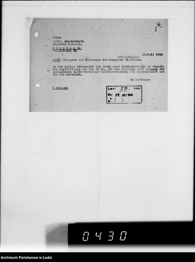 Obraz 12 z jednostki "Württembergische Schuhfabrik Faurndau G.m.b.H.Schriftwechsel"