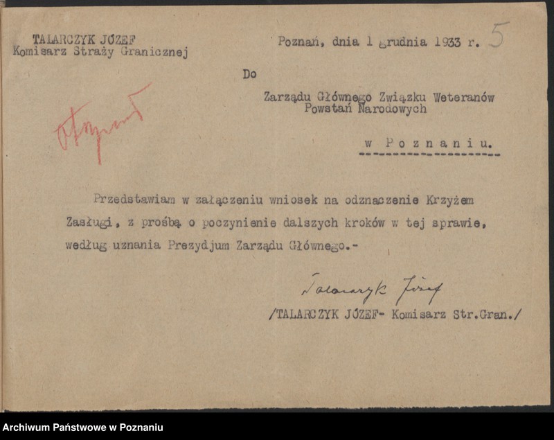 Obraz 9 z jednostki "Wnioski o odznaczenia krzyżem zasługi."