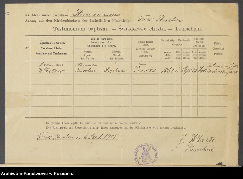Obraz 6 z jednostki "Die von den Verlobten beigebrachten Urkunden zur Eheschliessung pro 1901. Vol XVI"
