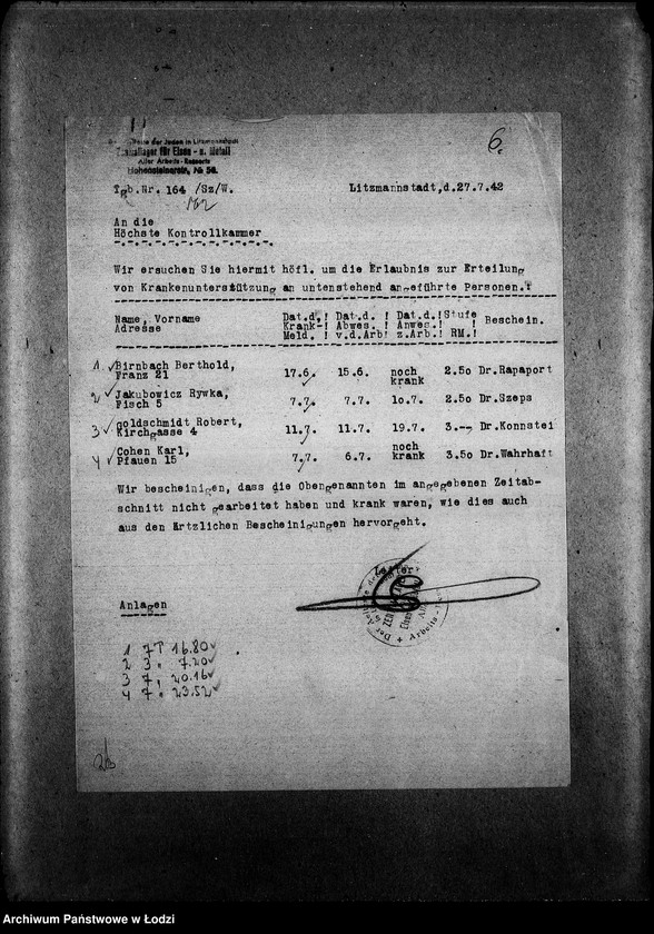 Obraz 9 z jednostki "Zentrallager für Eisen und Metall aller Arbeits-Ressorte [Zasiłki chorobowe dla pracowników wydziału, listy pracowników, zaświadczenia lekarskie]"