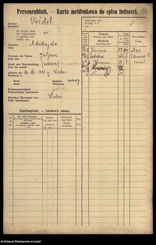 Obraz 16 z jednostki "[Spis ludności Łodzi] Zajdel - Zajderman"
