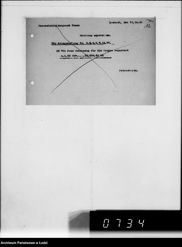 Obraz 16 z jednostki "Heeresbekleidungsamt Posen.Kriegsauftrag s.1/2"