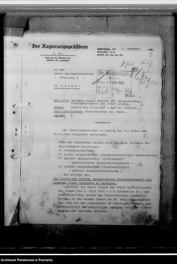 image.from.unit.number "Berufung des Assessors Schneider in Hohensalza - Inowrocław, zum 3. Beigeordneten- Stadtrechtsrat"