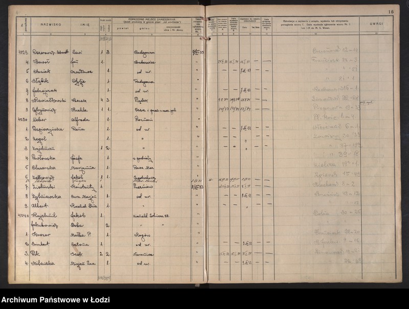 Obraz 19 z jednostki "Księga kontroli ruchu ludności (rejestr osób przybywających do gminy) Łódź, komisariat III, nr 3740-4360, nr 1-3692a"