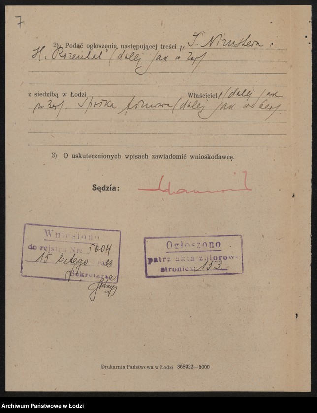 Obraz 9 z jednostki "J.Nirstein i H.Rozental- handel towarami manufakturowymi i przędzą"