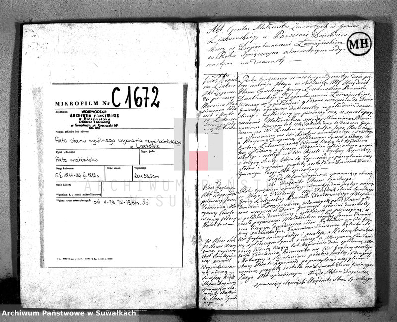 image.from.unit.number "Akta Cywilne Małżeństw w Gminie Liszkowskiey w Powiecie Dombrowskim w Departamencie Łomżyńskim Roku 1811/12 zawartych"