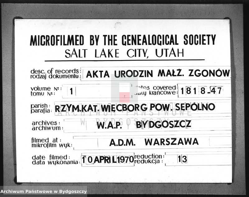 Obraz z zespołu "Akta metrykalne parafii rzymskokatolickiej w Więcborku, pow. Złotów"