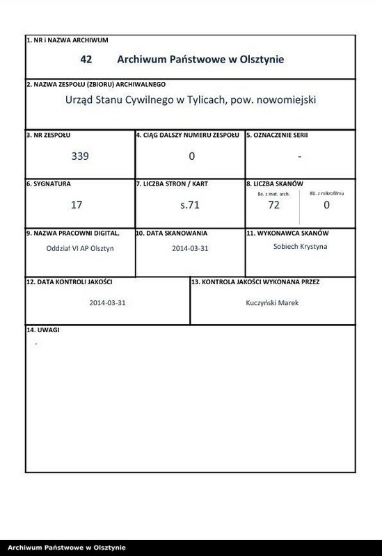 Obraz 1 z jednostki "Geburts-Neben-Register Nr 1 - 70"