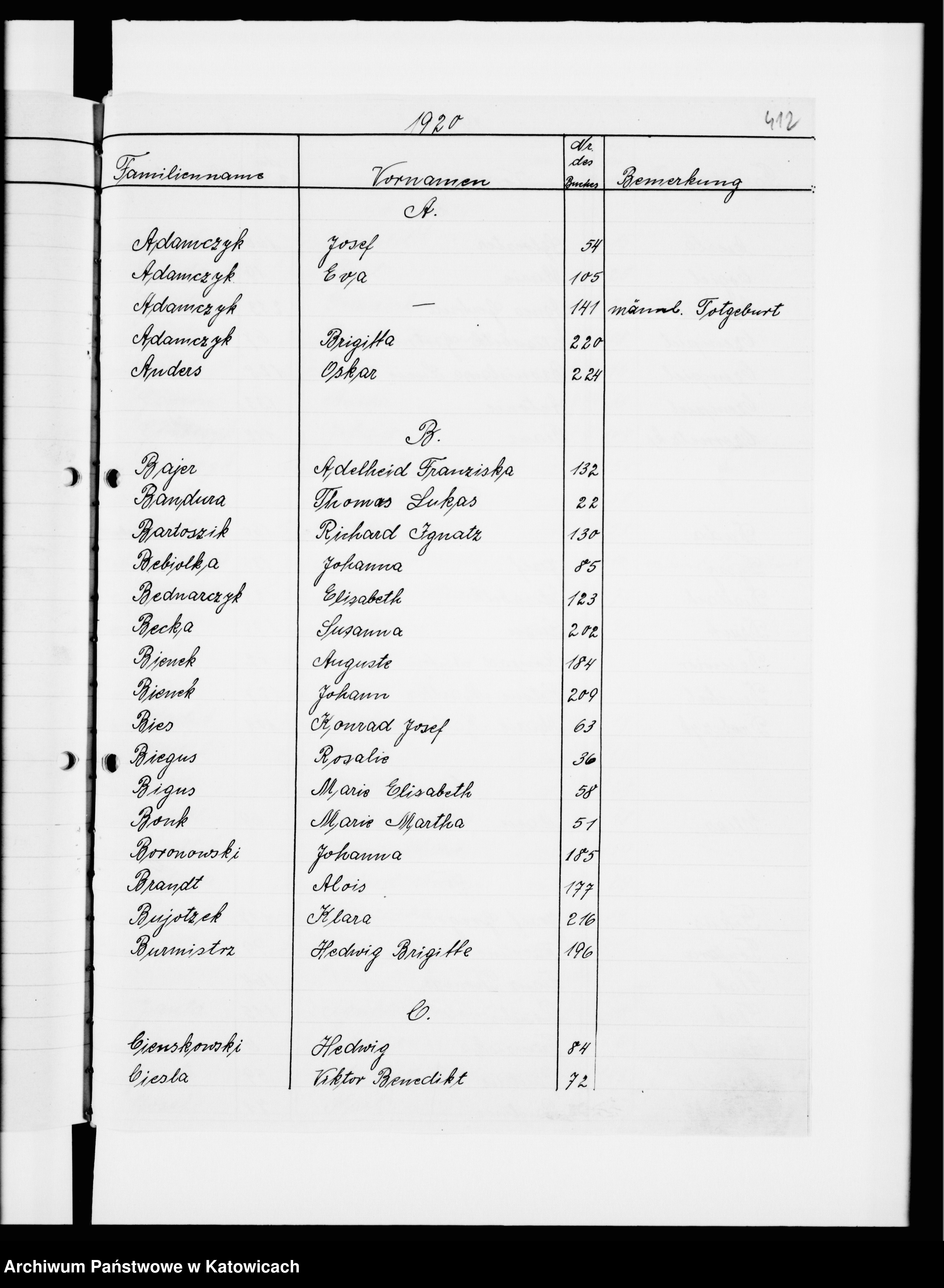 Skan z jednostki: Skorowidz do ksiąg zgonów