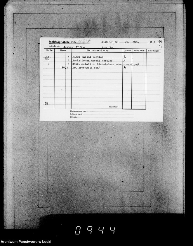 Obraz 18 z jednostki "Gestapo Kulmhof Leslau 400-436 [Kartoteka skonfiskowanego majątku ruchomego u Żydów]"