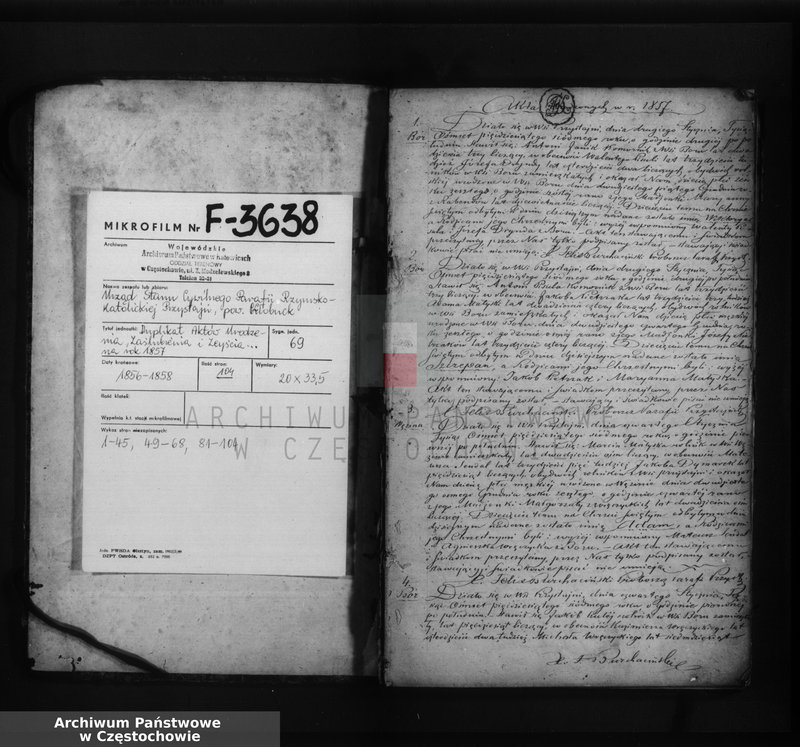 image.from.unit.number "Księga duplikat [akt] urodzonych, zaślubionych i zmarłych Parafii Przystajń w okręgu częstochowskim, dekanacie krzepickim z roku 1857"