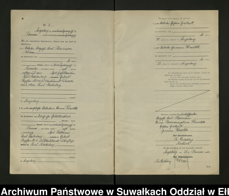 image.from.unit.number "B2. Heirats = Register (Neben = Register) Standesamt Angerburg einschl. der Bezirke, Gross Strengeln, Kehlen und Prinowen No 1 bis 95"