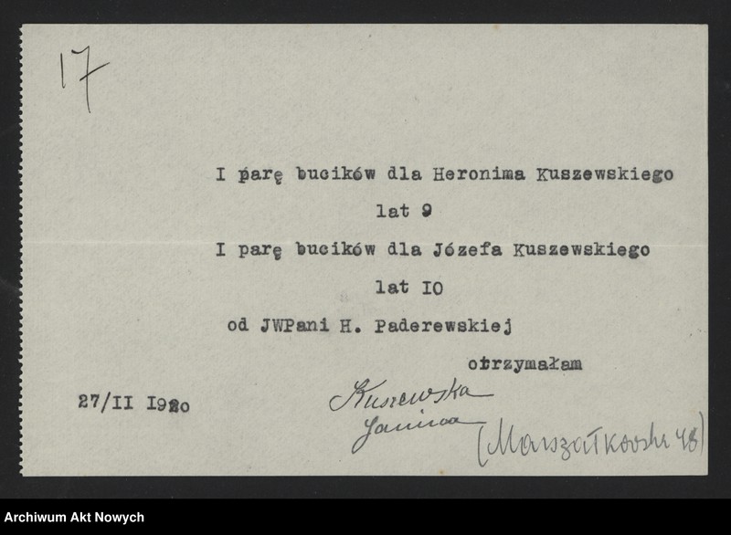 Obraz 19 z jednostki "Pokwitowania za otrzymane buty, palta, żywność"