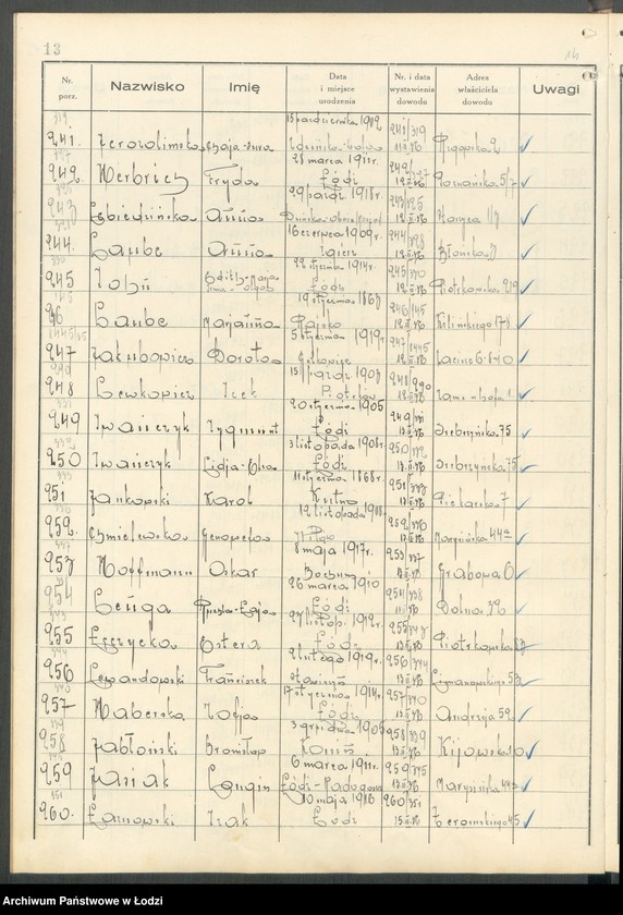 image.from.unit.number "Ewidencja dowodów osobistych wydanych przez Zarząd Miejski w Łodzi, zespół nr 3 [- nazwiska na litery Ch, H, I, J, L, Ł]"