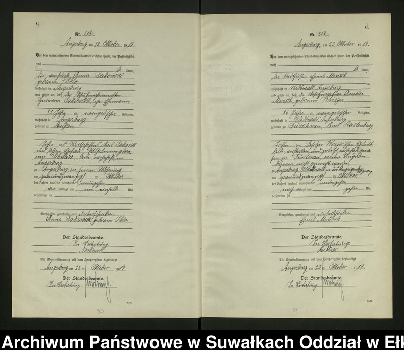 image.from.unit.number "C2. Sterbe - Register (Neben - Register) Standesamt Angerburg einschl. der Bezirke Gross Strengeln, Kehlen und Prinowen No 189 bis 272"