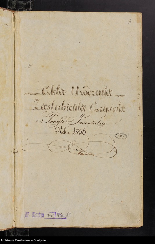 image.from.unit.number "Księga ta zwana Duplikat Sporządzona do Aktow Urodzenia Zaślubienia i Zejścia Parafii Janowieckiej Na 1836 rok"