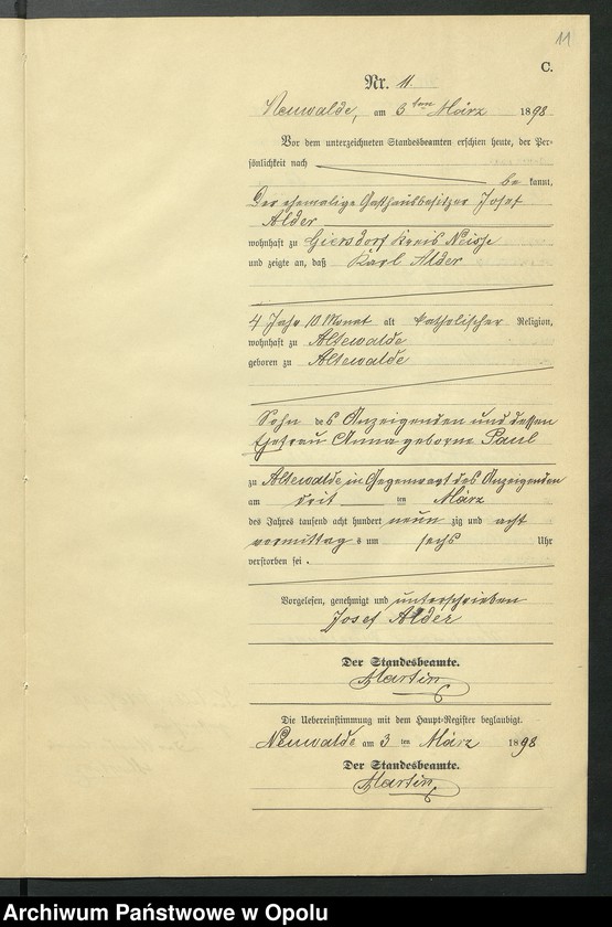 Obraz 15 z jednostki "Sterbe-Neben-Register des Standesamts Altewalde pro 1898"