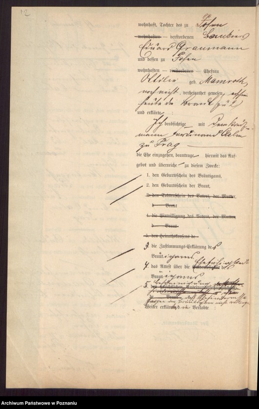 Obraz 14 z jednostki "Die von den Verlobten beigebrachten Urkunden zur Eheschliessung pro 1896"