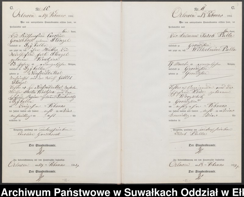 image.from.unit.number "Sterbe-Neben-Register des Preussischen Standes-Amtes Orlowen Kreis Loetzen für das Jahr 1884"