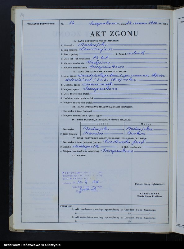 image.from.unit.number "Księga zgonów Nr 1 - 57,1 - 40,1 - 44 i 1 - 52 /przepisana w języku polskim z oryginału niemieckiego w dniach 28.06.- 7.07.1961/"