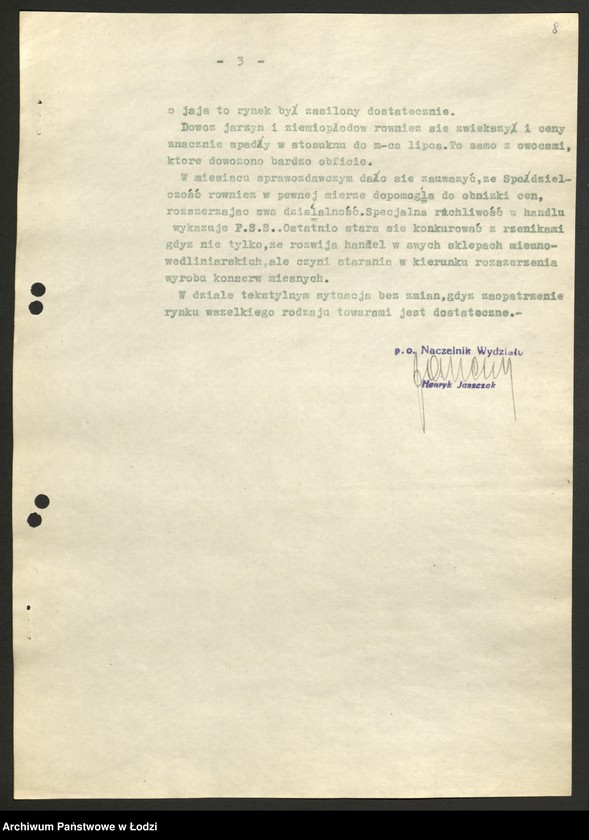 Obraz 9 z jednostki "Wydział Aprowizacji i Handlu [Zarządu Miejskiego]; protokoły [narad], sprawozdania [sytuacyjne]"