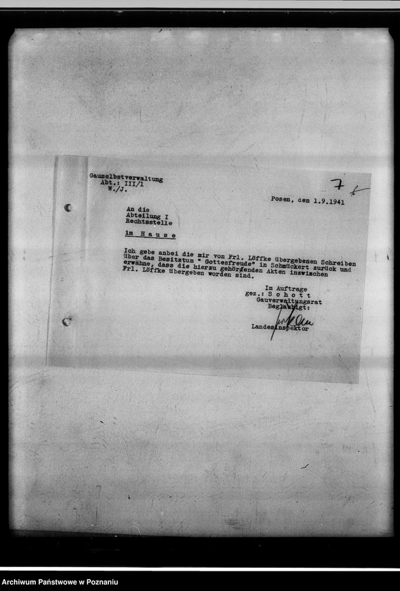 Obraz 11 z jednostki "Rückgabe des Besitztums "Gottesfreude" in Schmäkert an den Superintendenten i.R. Leibrandt in Breslau."