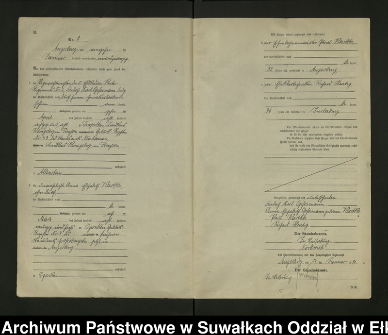 image.from.unit.number "B2. Heirats = Register (Neben = Register) Standesamt Angerburg einschl. der Bezirke, Gross Strengeln, Kehlen und Prinowen No 1 bis 95"