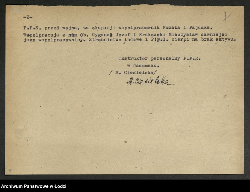 Obraz 8 z jednostki "Ankiety sprawozdawcze instruktora Komitetu Powiatowego Radomsko [z załącznikami]"