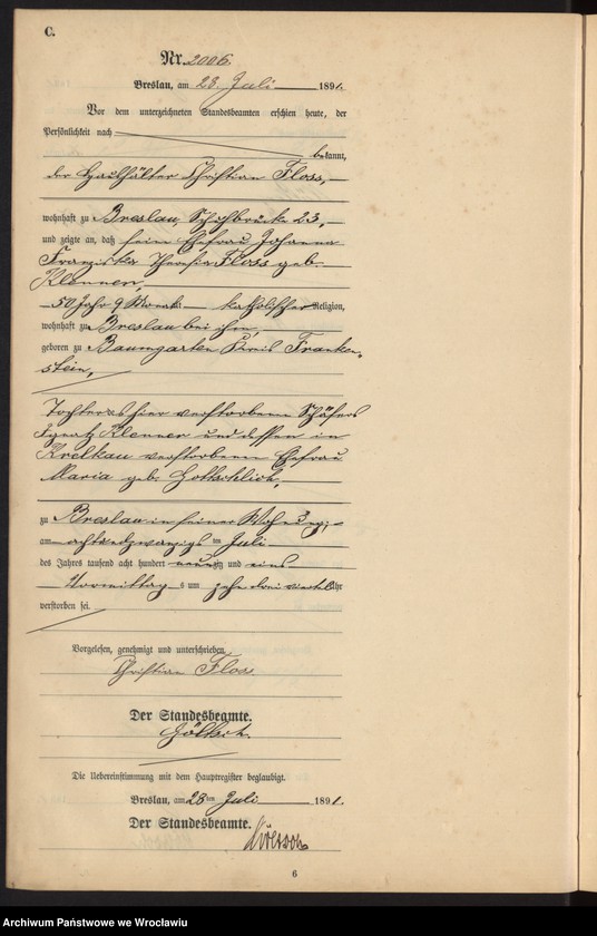 image.from.unit.number "Sterbe-Neben-Register Breslau I 1891 Band 6 "