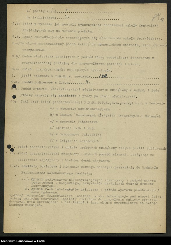 Obraz 19 z jednostki "Ankiety sprawozdawcze instruktora Komitetu Powiatowego Wieluń [z załącznikami]"
