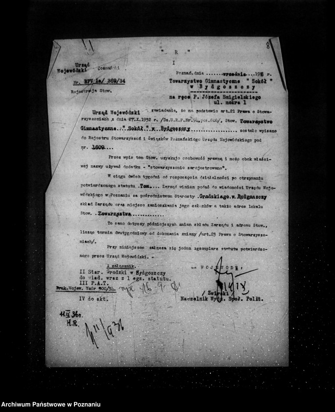 Obraz 13 z jednostki "/Towarzystwo Gimnastyczne Sokół VII Bydgoszcz /Zimne Wody i Małe Bartodzieje/ - rejestracja/"